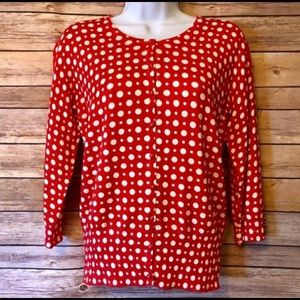 NWOT Grace Firecracker & White Polka Dot Cardigan